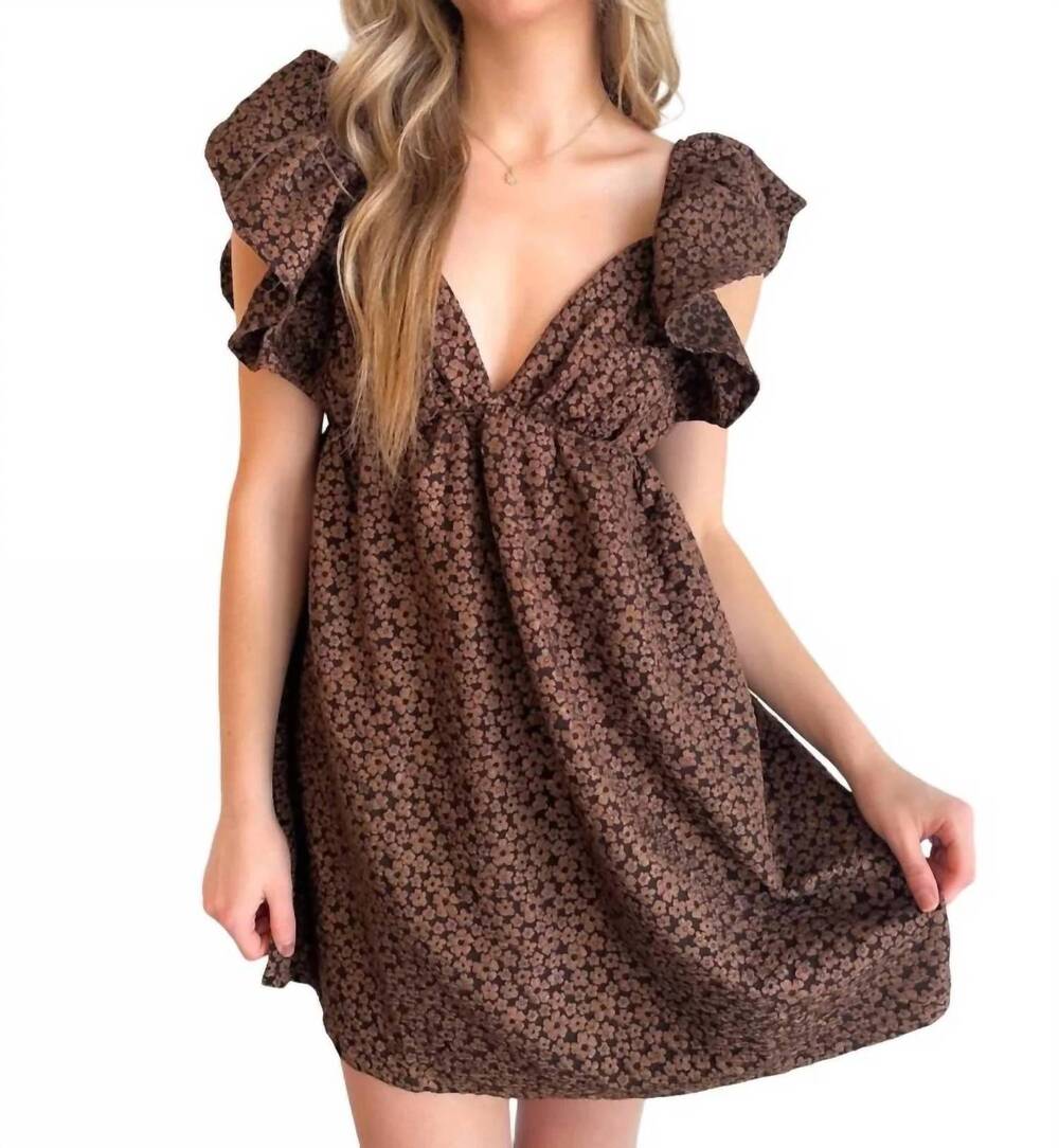 NEW DAY + MOON floral jacquard babydoll dress in brown